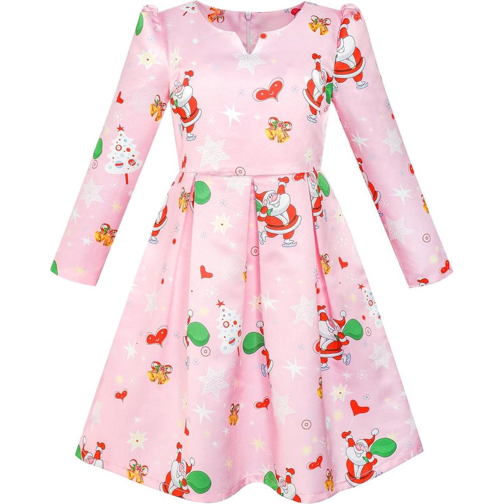 imageSunny Fashion Girls Dress Satin Butterfly Hydrangea Flower Printed Size 512Pink Christmas
