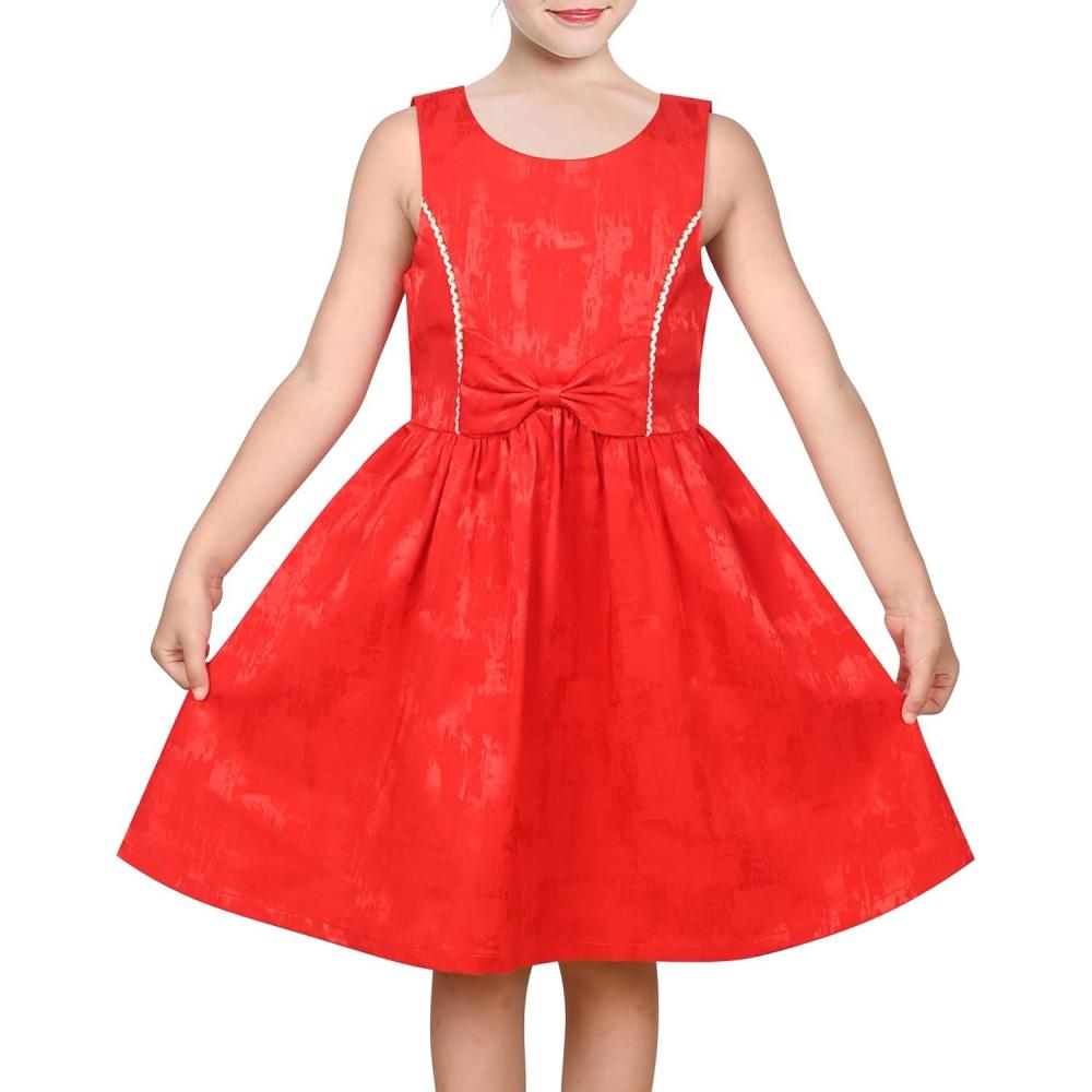 imageSunny Fashion Girls Dress Satin Butterfly Hydrangea Flower Printed Size 512Shiny Red
