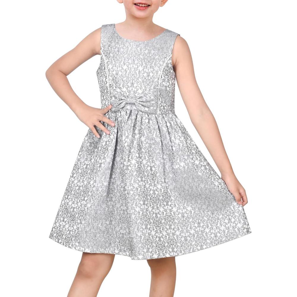 imageSunny Fashion Girls Dress Satin Butterfly Hydrangea Flower Printed Size 512Silver