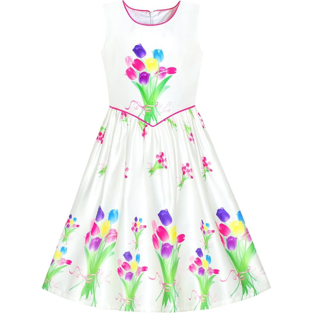 imageSunny Fashion Girls Dress Tulip Flower Bouquet Spring Party Sundress Size 612