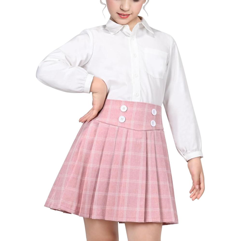 imageSunny Fashion Girls Outfit Set 2 Piece White Shirt Black Pleated Skirt SchoolPink Skirt Set