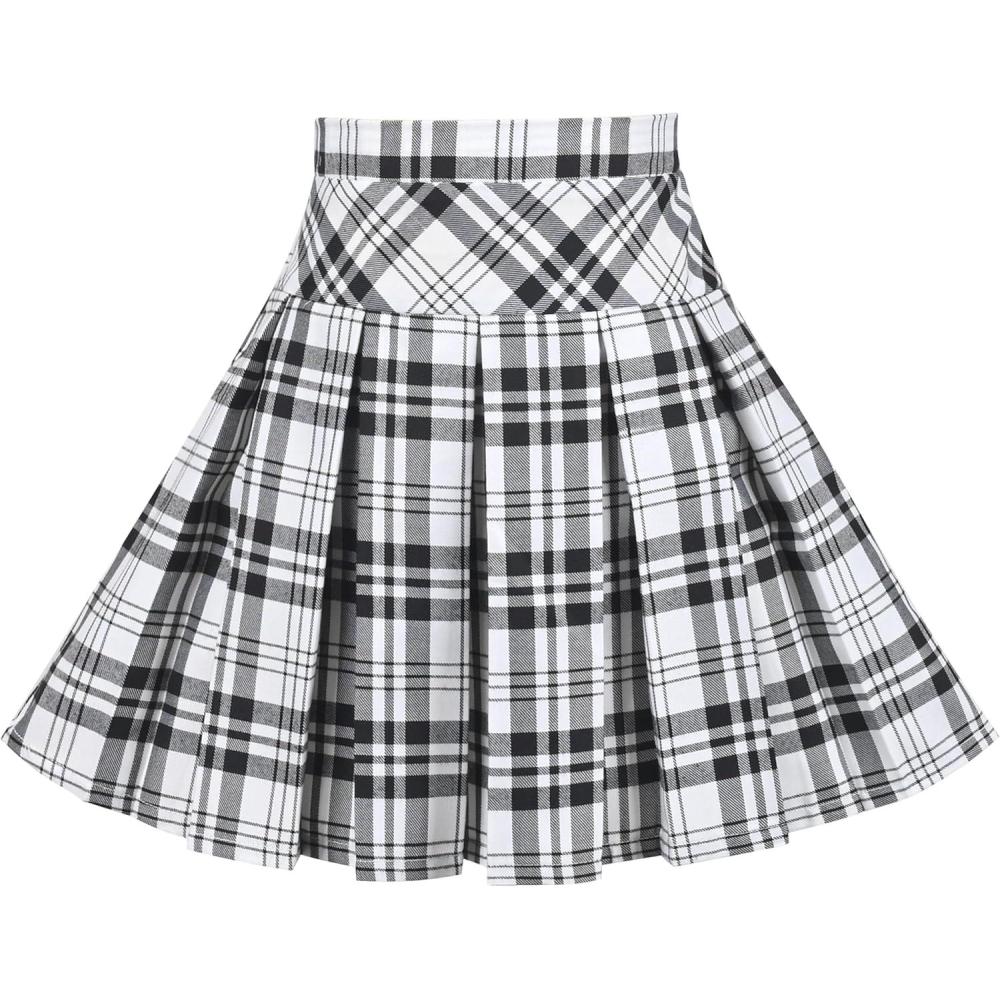 imageSunny Fashion Girls Skirt Back School Uniform Red Tartan Skirt Size 414Black White