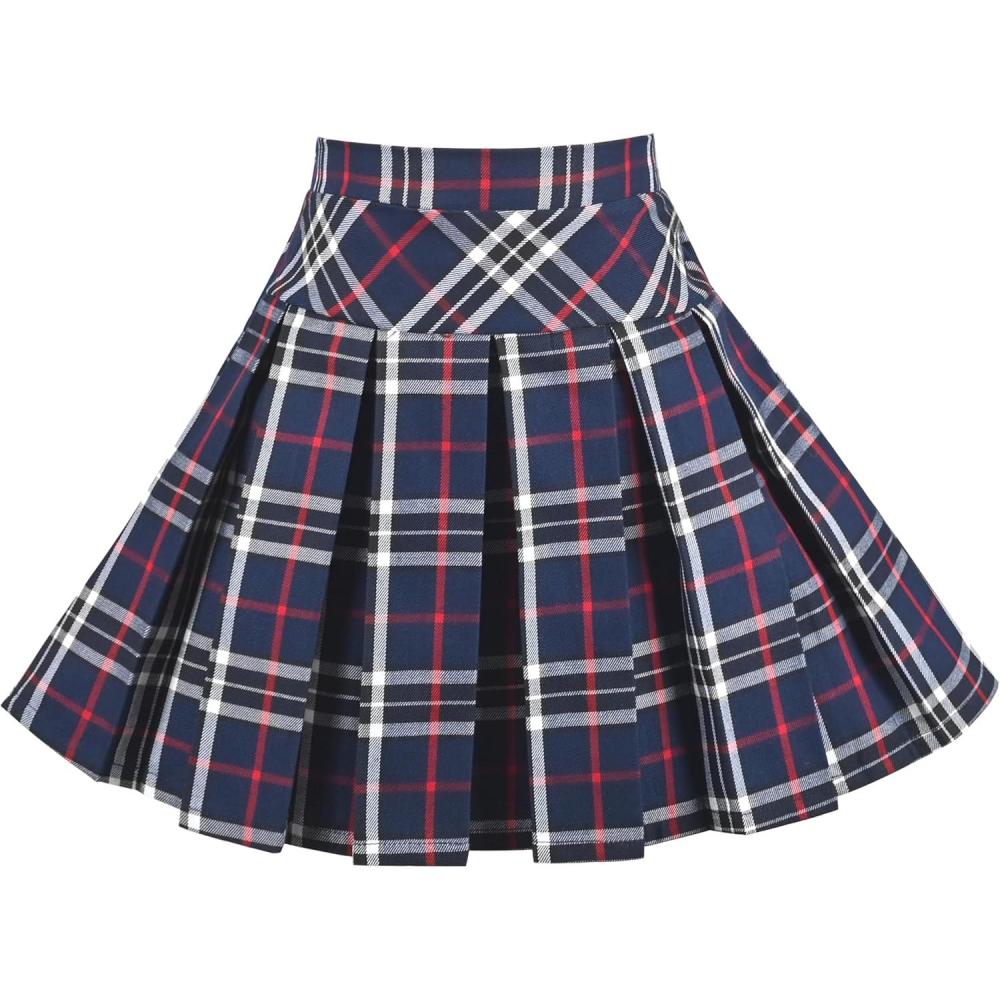 imageSunny Fashion Girls Skirt Back School Uniform Red Tartan Skirt Size 414Dark Purple