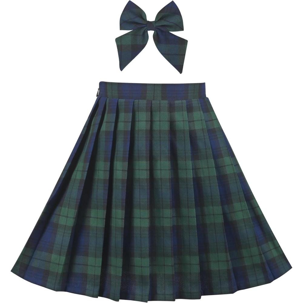imageSunny Fashion Girls Skirt Back School Uniform Red Tartan Skirt Size 414Green Plaid