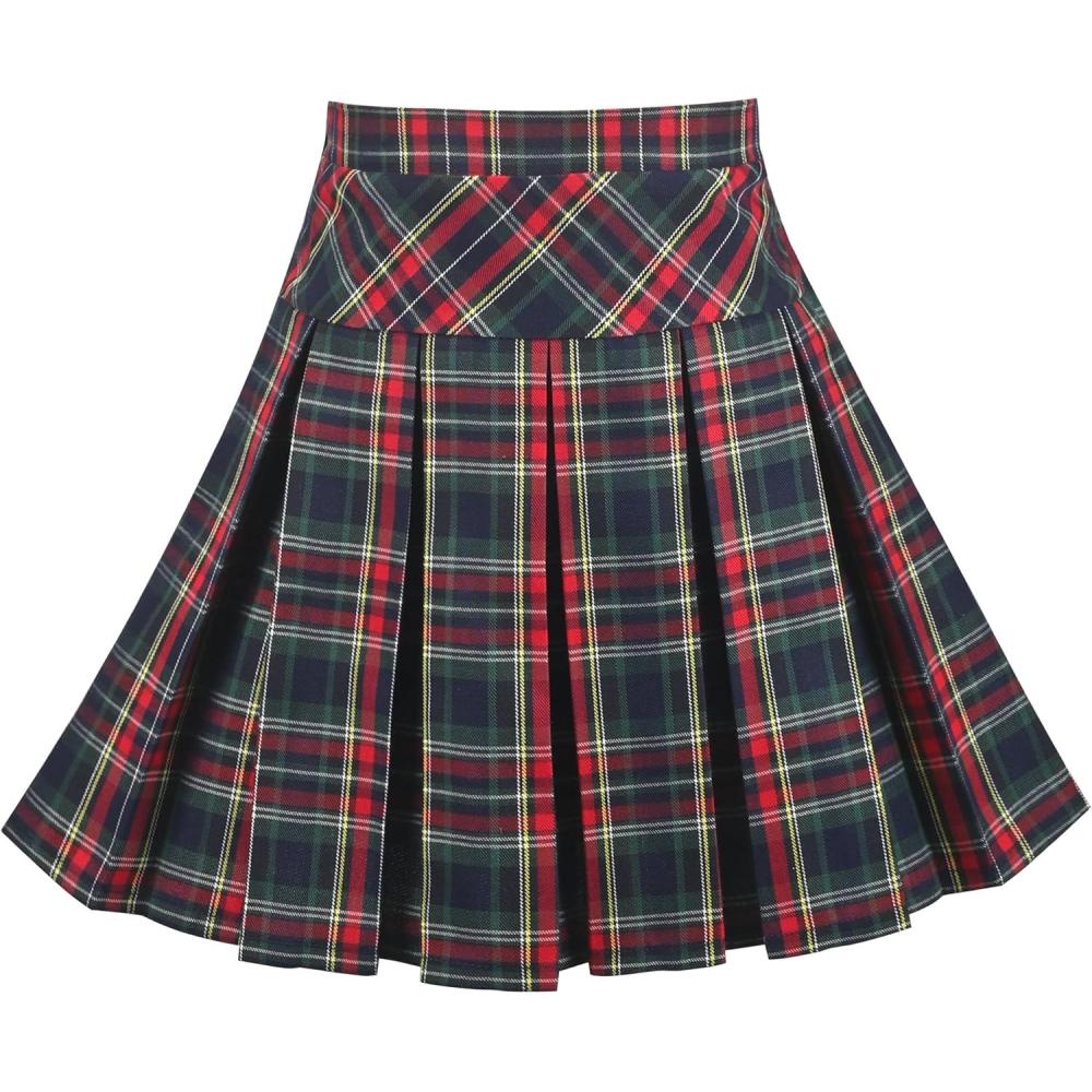 imageSunny Fashion Girls Skirt Back School Uniform Red Tartan Skirt Size 414Red Green Plaid