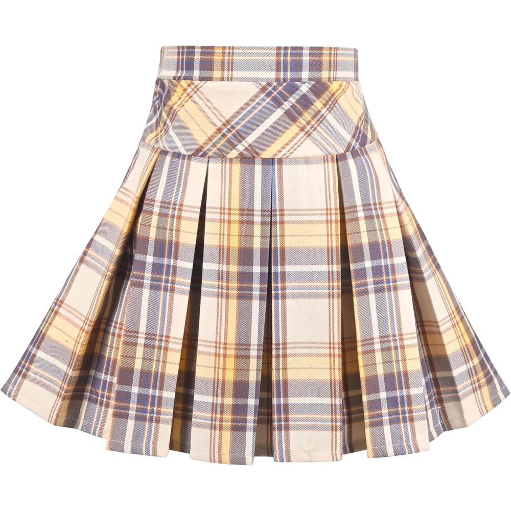 imageSunny Fashion Girls Skirt Back School Uniform Red Tartan Skirt Size 414Yellowish Beige