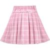 Sunny Fashion Girls 2 Piece Set Skirt T-Shirt Crop Rib-Knit Plaid Casual School(Light Pink)
