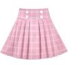 Sunny Fashion Girls 2 Piece Set Skirt T-Shirt Crop Rib-Knit Plaid Casual School(Light Pink)