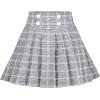 Sunny Fashion Girls 2 Piece Set Skirt T-Shirt Crop Rib-Knit Plaid Casual School(Pink Gray)