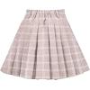 Sunny Fashion Girls 2 Piece Set Skirt T-Shirt Crop Rib-Knit Plaid Casual School(White Beige)