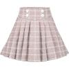 Sunny Fashion Girls 2 Piece Set Skirt T-Shirt Crop Rib-Knit Plaid Casual School(White Beige)