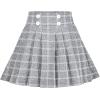 Sunny Fashion Girls 2 Piece Set Skirt T-Shirt Crop Rib-Knit Plaid Casual School(White Gray)