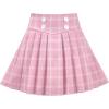 Sunny Fashion Girls 2 Piece Set Skirt T-Shirt Crop Rib-Knit Plaid Casual School(White Pink)