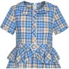 Sunny Fashion Girls Dress 2-in-1 Blue Tartan School Uniform Pleated Hem Belted