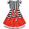 Sunny Fashion Girls Dress Black White Striped Red Flower Organza Hem Party 7-14