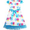 Sunny Fashion Girls Dress Blue Turn-Down Collar Lace Trim Polka Dot Size 4-10