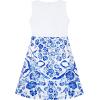 Sunny Fashion Girls Dress Blue White Porcelain Floral Printed Pageant Holiday