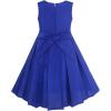 Sunny Fashion Girls Dress Color Block Contrast Bow Tie Everyday Party Size 4-14(Blue)