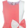 Sunny Fashion Girls Dress Color Block Contrast Bow Tie Everyday Party Size 4-14(Coral Red)