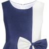Sunny Fashion Girls Dress Color Block Contrast Bow Tie Everyday Party Size 4-14(Dark Blue)