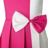 Sunny Fashion Girls Dress Color Block Contrast Bow Tie Everyday Party Size 4-14(Deep Pink)