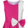 Sunny Fashion Girls Dress Color Block Contrast Bow Tie Everyday Party Size 4-14(Deep Pink)