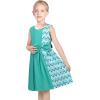 Sunny Fashion Girls Dress Color Block Contrast Bow Tie Everyday Party Size 4-14(Green Chevron)