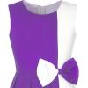 Sunny Fashion Girls Dress Color Block Contrast Bow Tie Everyday Party Size 4-14(Purple)