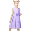 Sunny Fashion Girls Dress Color Block Contrast Bow Tie Everyday Party Size 4-14(Purple Heart)