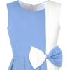 Sunny Fashion Girls Dress Color Block Contrast Bow Tie Everyday Party Size 4-14(Sky Blue)