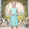 Sunny Fashion Girls Dress Color Block Contrast Bow Tie Everyday Party Size 4-14(Turquoise)