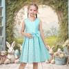 Sunny Fashion Girls Dress Color Block Contrast Bow Tie Everyday Party Size 4-14(Turquoise)