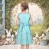 Sunny Fashion Girls Dress Color Block Contrast Bow Tie Everyday Party Size 4-14(Turquoise)