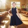 Sunny Fashion Girls Dress Navy Knit Polo Collar School Classic Casual Back to School Everyday(Blue)