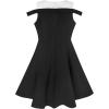 Sunny Fashion Girls Dress Red White Cold Shoulder Color Contrast Holiday(Black)
