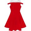 Sunny Fashion Girls Dress Red White Cold Shoulder Color Contrast Holiday(Red)