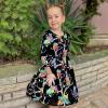 Sunny Fashion Girls Dress Satin Butterfly Hydrangea Flower Printed Size 5-12(Black)