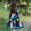 Sunny Fashion Girls Dress Satin Butterfly Hydrangea Flower Printed Size 5-12(Blue)