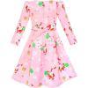 Sunny Fashion Girls Dress Satin Butterfly Hydrangea Flower Printed Size 5-12(Pink Christmas)