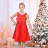 Sunny Fashion Girls Dress Satin Butterfly Hydrangea Flower Printed Size 5-12(Shiny Red)