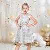 Sunny Fashion Girls Dress Satin Butterfly Hydrangea Flower Printed Size 5-12(Silver)