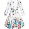 Sunny Fashion Girls Dress Satin Butterfly Hydrangea Flower Printed Size 5-12(White and Blue)
