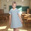 Sunny Fashion Girls Dress T-Shirt Basic Vintage Loose Straight Casual School(Blue Striped)