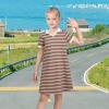 Sunny Fashion Girls Dress T-Shirt Basic Vintage Loose Straight Casual School(Brown Striped)