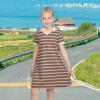 Sunny Fashion Girls Dress T-Shirt Basic Vintage Loose Straight Casual School(Brown Striped)