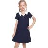 Sunny Fashion Girls Dress T-Shirt Basic Vintage Loose Straight Casual School(Navy Blue)