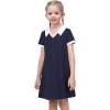 Sunny Fashion Girls Dress T-Shirt Basic Vintage Loose Straight Casual School(Navy Blue)