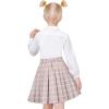 Sunny Fashion Girls Outfit Set 2 Piece White Shirt Black Pleated Skirt School(Beige Skirt Set)
