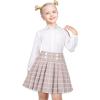 Sunny Fashion Girls Outfit Set 2 Piece White Shirt Black Pleated Skirt School(Beige Skirt Set)