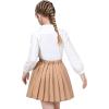 Sunny Fashion Girls Outfit Set 2 Piece White Shirt Black Pleated Skirt School(Brown Skirt Set)